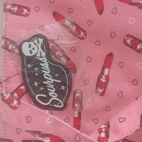 💘 Sourpuss Canvas Carry All Tote Bag Pink with Red Lipsticks & Hearts New - Picture 6 of 9